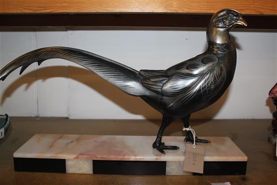 A French Art Deco patinated model of a pheasant, 18in.